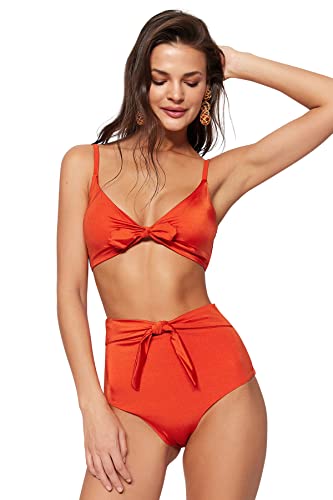 Trendyol Damen Normaler Bikini mit hoher Taille Trainingsanzug, Zimtfarben, 40 von TRENDYOL