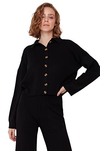 Trendyol Damen Normaler Pullover mit Mandarinenkragen Sweatshirt, Schwarz, S von TRENDYOL