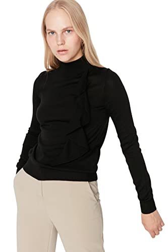 Trendyol Damen Normaler Pullover mit hohem Kragen Sweatshirt, Schwarz, Large Trendyol Damen Normaler Pullover mit hohem Kragen Sweatshirt, Schwarz, Large von TRENDYOL