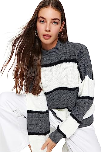 Trendyol Damen Oversize Basic Crew Neck Knitwear Sweater Pullover, Anthracite, M von TRENDYOL