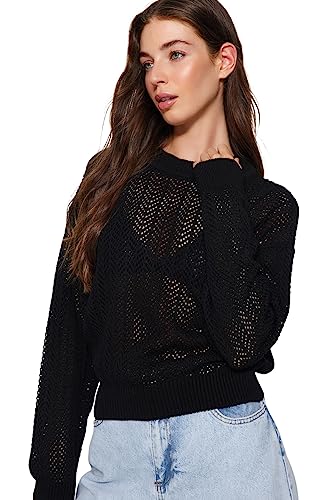 Trendyol Damen Oversize Basic Crew Neck Knitwear Sweater Pullover, Black, S von TRENDYOL