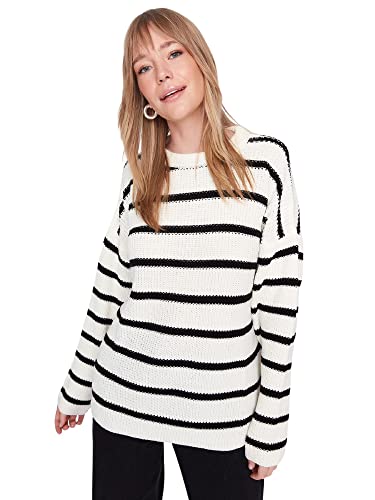 Trendyol Damen Oversize Basic Crew Neck Knitwear Sweater Pullover, Ecru, M von TRENDYOL