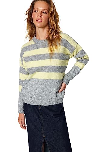Trendyol Damen Oversize Basic Crew Neck Knitwear Sweater Pullover, Grey, S von TRENDYOL
