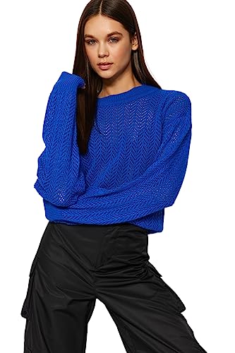 Trendyol Damen Oversize Basic Crew Neck Knitwear Sweater Pullover, Sax, S von TRENDYOL