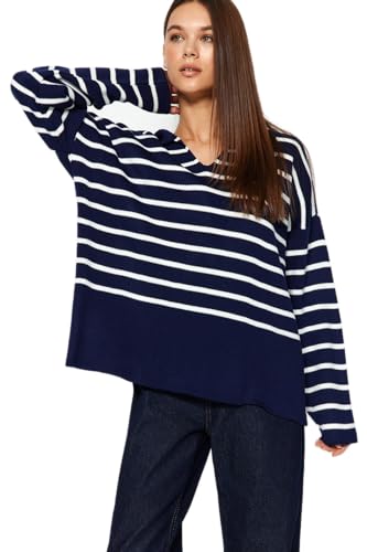 Trendyol Damen Oversize Basic Polo Neck Knitwear Sweater Pullover, Navy Blue, M von TRENDYOL