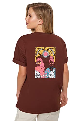 Trendyol Damen Oversize Basic Rundhals Strick T-Shirt Hemd, Dunkelbraun, Small von TRENDYOL
