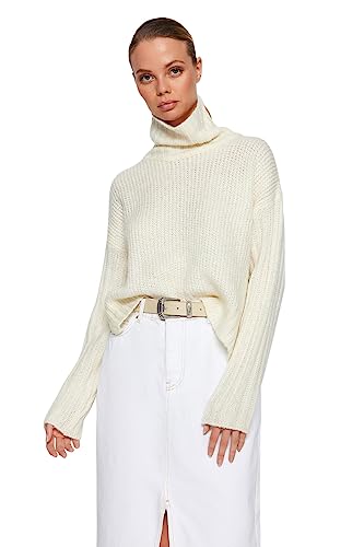 Trendyol Damen Oversize Basic Turtleneck Knitwear Sweater Pullover, Ecru, S von TRENDYOL