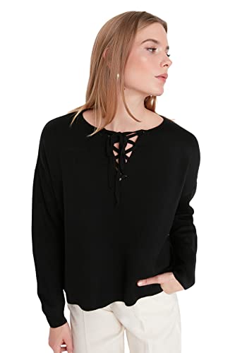 Trendyol Damen Oversize Basic V-Ausschnitt Strickwaren Pullover, Schwarz, S von TRENDYOL