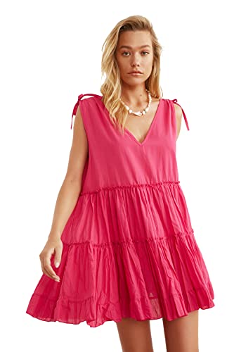 Trendyol Damen Oversized Voile Beach Dress, Fuchsia, 36 EU von TRENDYOL