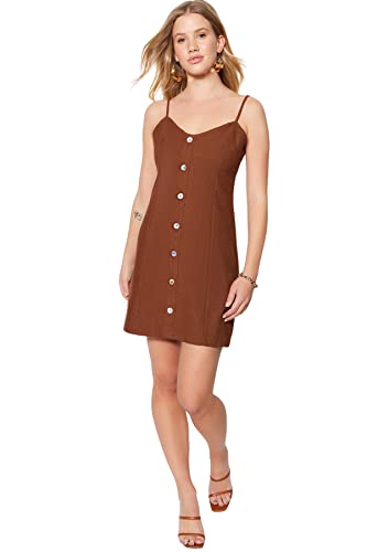 Trendyol Damen Petite Mini Shift Regular Fit Gewebtes Kleid, braun, 30 von TRENDYOL