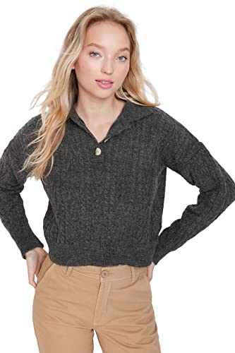 Trendyol Damen Polo Neck Diamond Pattern Fitted Sweater Pullover, Anthrazit, Medium von TRENDYOL