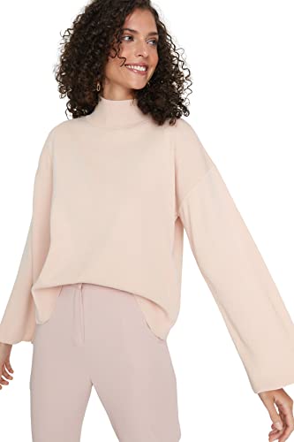 Trendyol Damen Pullover mit hohem Halsausschnitt, einfarbig Sweatshirt, Rose, 38 von TRENDYOL