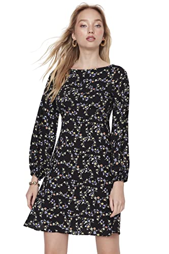 Trendyol Damen Regular A-Linie Karrée-Ausschnitt Webstoff Kleid, Schwarz, 38 von TRENDYOL