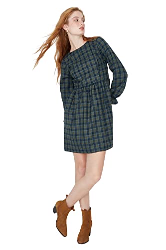 Trendyol Damen Regular A-Linie Rundhalsausschnitt Webstoff Kleid, Mehrfarbig, 42 von TRENDYOL