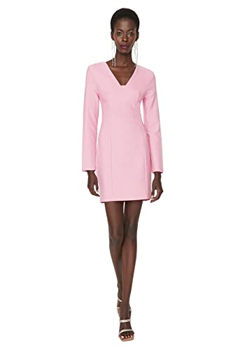 Trendyol Damen Regular Bodycon V-Ausschnitt Webstoff Kleid, Rosa, 40 von TRENDYOL