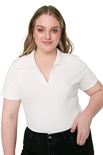 TRENDYOLMİLLA Women's Weiß Rollkragen Bodysitting Ribbed Knitted Tbbss22Bz0750 Plus Size Blouse, White, 3XL von TRENDYOL