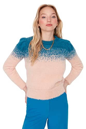 Trendyol Damen Regular Fit Basic Rundhals Strickpullover Sweatshirt, Öl, L von TRENDYOL