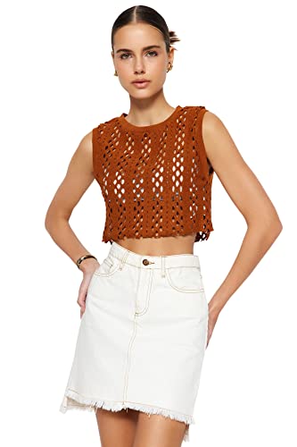 Trendyol Damen Regular Fit Basic Rundhals Strickwaren Bluse, Zimt, S Trendyol Damen Regular Fit Basic Rundhals Strickwaren Bluse, Zimt, S von TRENDYOL