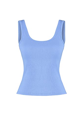 Trendyol Damen Regular Fit Basic Scoop Neck Knit Singlet, violett, M von TRENDYOL