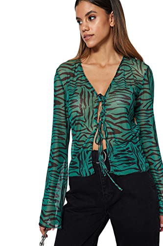 Trendyol Damen Regular Fit Basic V-Ausschnitt Strickbluse, grün, X-Large von TRENDYOL