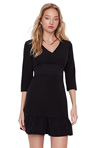 TRENDYOL Damen Woman Mini Bodycon Crew Neck Woven Dress Kleid, Schwarz, 42 von TRENDYOL