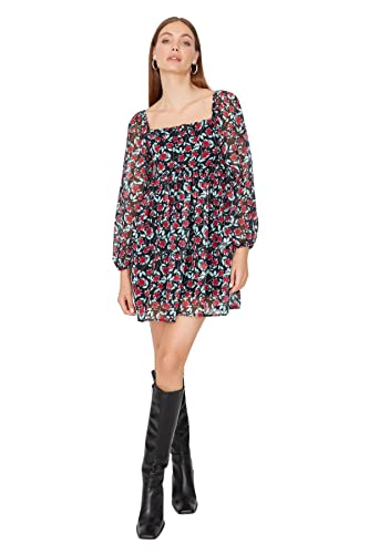 Trendyol Damen Regular Shift Karrée-Ausschnitt Webstoff Kleid, Mehrfarbig, 40 von TRENDYOL