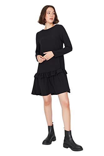 Trendyol Damen Regular Standard Rundhalsausschnitt Webstoff Kleid, Schwarz, 40 von TRENDYOL