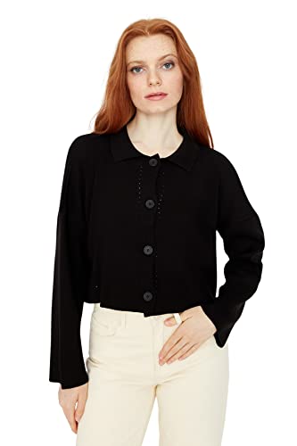 Trendyol Damen Regular Standard U-Ausschnitt Strickwaren Cardigan Pullover, Schwarz, M von TRENDYOL