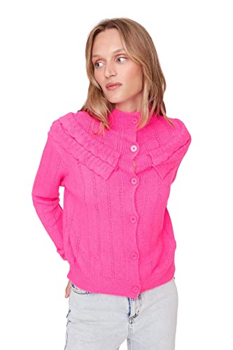 Trendyol Damen Regular Standard V-Ausschnitt Strickwaren Cardigan Pullover, Rose, L von TRENDYOL