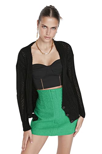 Trendyol Damen Regular Standard V-Ausschnitt Strickwaren Cardigan Pullover, Schwarz, M von TRENDYOL