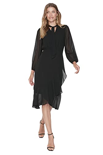 Trendyol Damen Regular Wickelschnitt Stehkragen im Choker-Stil Webstoff Kleid, Schwarz, 42 EU von TRENDYOL