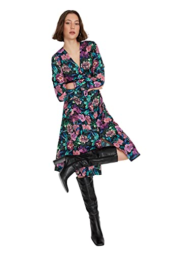 Trendyol Damen Regular Wickelschnitt zweireihig Webstoff Kleid, Mehrfarbig, 40 von TRENDYOL
