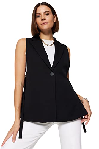 Schwarz Oversize Accessory Side Tie Detail Single Button Lined Woven Vest Twoaw23Ye00032 von TRENDYOL