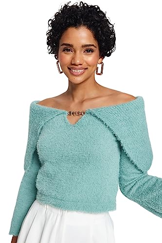 Trendyol Damen Regular fit Basic Carmen Collar Knitwear Sweater Pullover, Mint, S von TRENDYOL