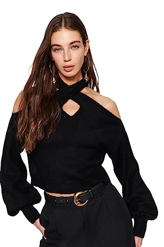 Trendyol Damen Regular fit Basic Choker high Neck Knitwear Sweater Pullover, Black, M Trendyol Damen Regular fit Basic Choker high Neck Knitwear Sweater Pullover, Black, M von TRENDYOL