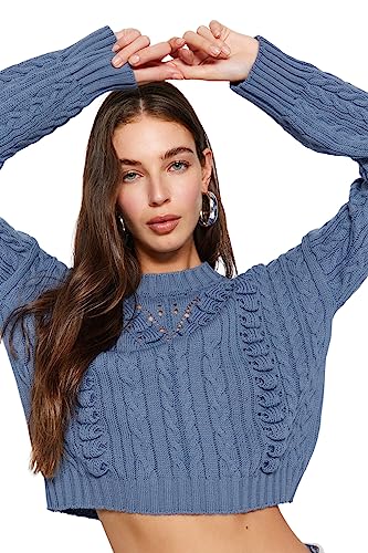 Trendyol Damen Regular fit Basic Crew Neck Knitwear Sweater Pullover, Blue, M Trendyol Damen Regular fit Basic Crew Neck Knitwear Sweater Pullover, Blue, M von TRENDYOL