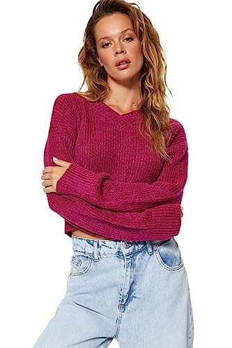 Trendyol Damen Regular fit Basic Crew Neck Knitwear Sweater Pullover, Fuchsia, S von TRENDYOL