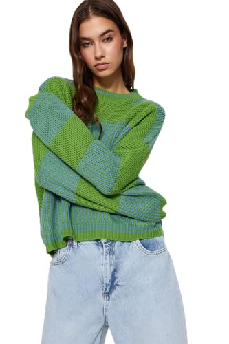 TRENDYOLMİLLA Wide Fit Light Green Striped Strickwaren Sweater - Twoaw23Kz00012 von TRENDYOL