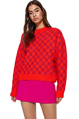 Trendyol Damen Regular fit Basic Crew Neck Knitwear Sweater Pullover, Orange, von TRENDYOL