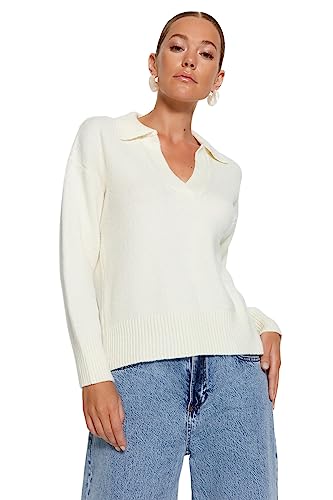 Trendyol Damen Regular fit Basic Polo Neck Knitwear Sweater Pullover, Ecru, M von TRENDYOL
