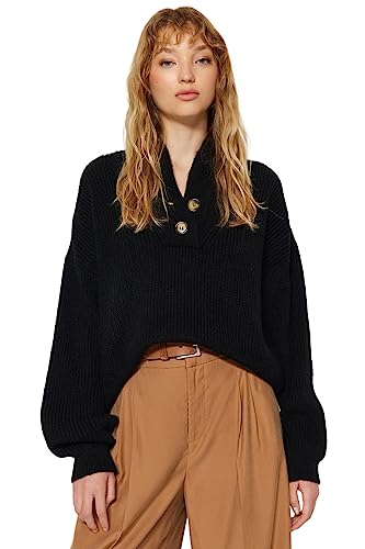 Trendyol Damen Regular fit Basic Scoop Neck Knitwear Sweater Pullover, Black, S von TRENDYOL