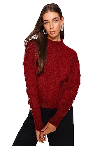 Trendyol Damen Regular fit Basic Standing Collar Knitwear Sweater Pullover, Burgundy, S von TRENDYOL