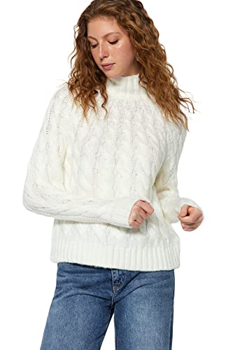 Trendyol Damen Regular fit Basic Standing Collar Knitwear Sweater Pullover, Ecru, M von TRENDYOL