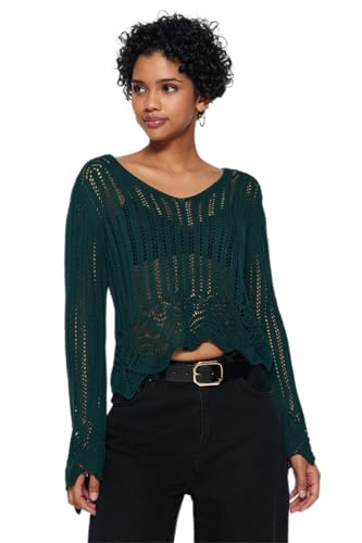 Trendyol Damen Regular fit Basic V Neck Knitwear Sweater Pullover, Khaki, S von TRENDYOL