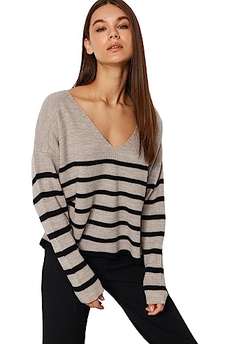 Trendyol Damen Regular fit Basic V Neck Knitwear Sweater Pullover, Mink, M von TRENDYOL