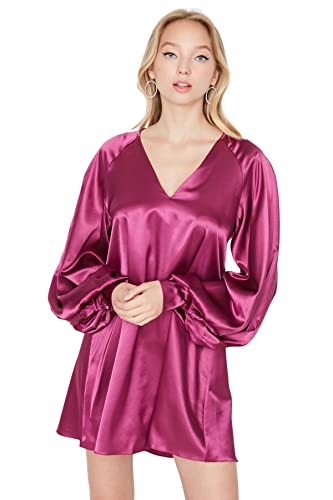 Trendyol Damen Relaxed Skater V-Ausschnitt Webstoff Kleid, Schwarz, 42 von TRENDYOL