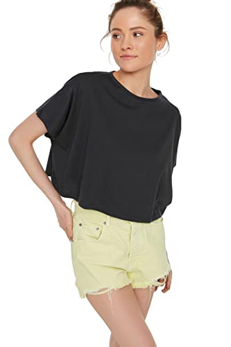 Trendyol Damen Relaxed Standard Rundhals Gewebtes T-Shirt Hemd, rauchig, XS Trendyol Damen Relaxed Standard Rundhals Gewebtes T-Shirt Hemd, rauchig, XS von TRENDYOL
