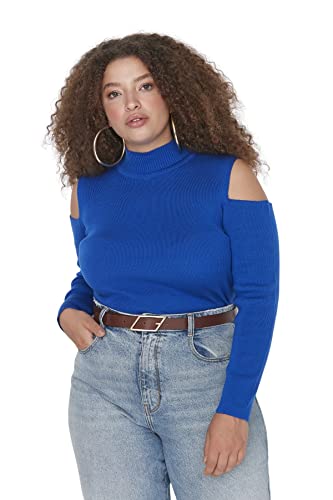 Trendyol Damen Rollkragenpullover, einfarbig, regulär, Übergröße Sweatshirt, Indigo, XX-Large von TRENDYOL