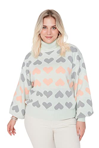 Trendyol Damen Rollkragenpullover mit Herzmotiv, reguläre Übergröße Sweatshirt, Mint, XXL Größen von TRENDYOL