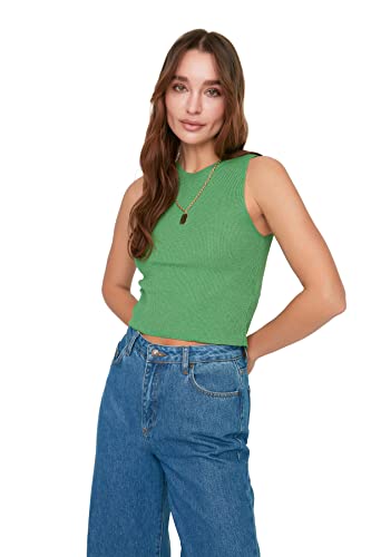 Trendyol Damen Runder Kragen-krebsstrick-bluse Blouse, Grün, S EU von TRENDYOL